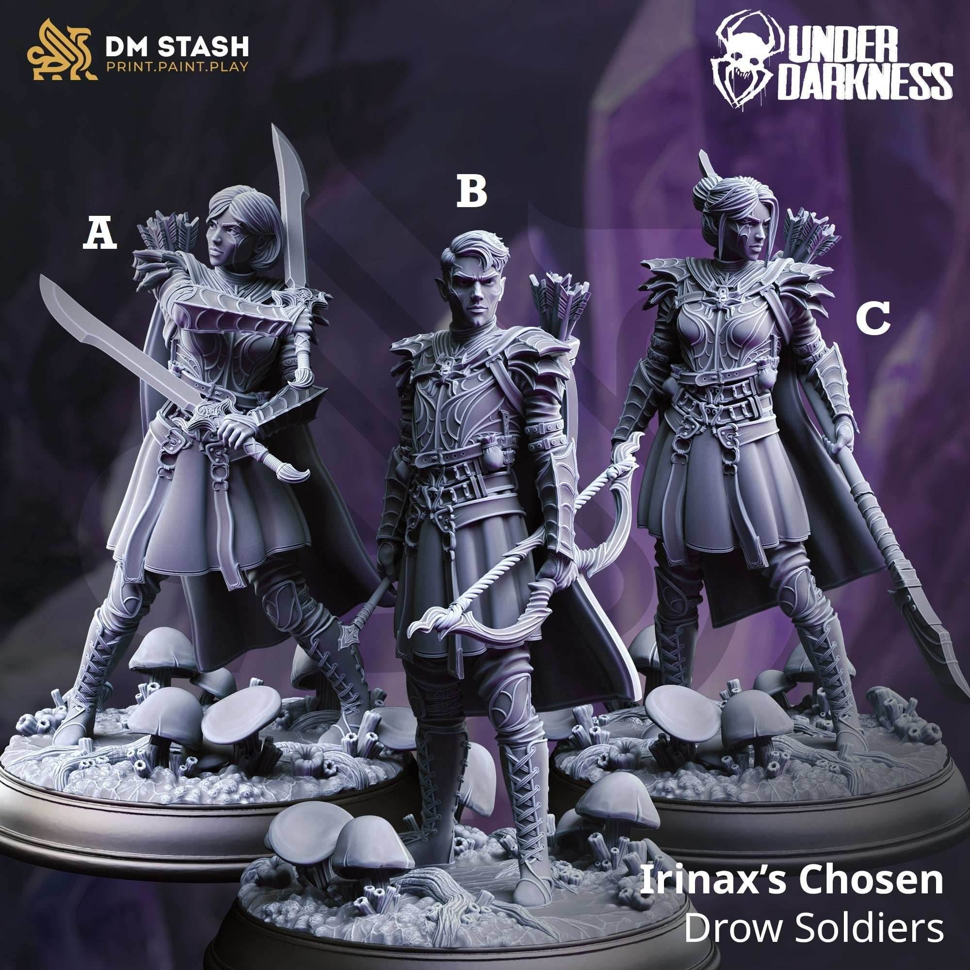 Irinax’s Chosen, Drow Soldiers - 32mm Scale / A - Swords
