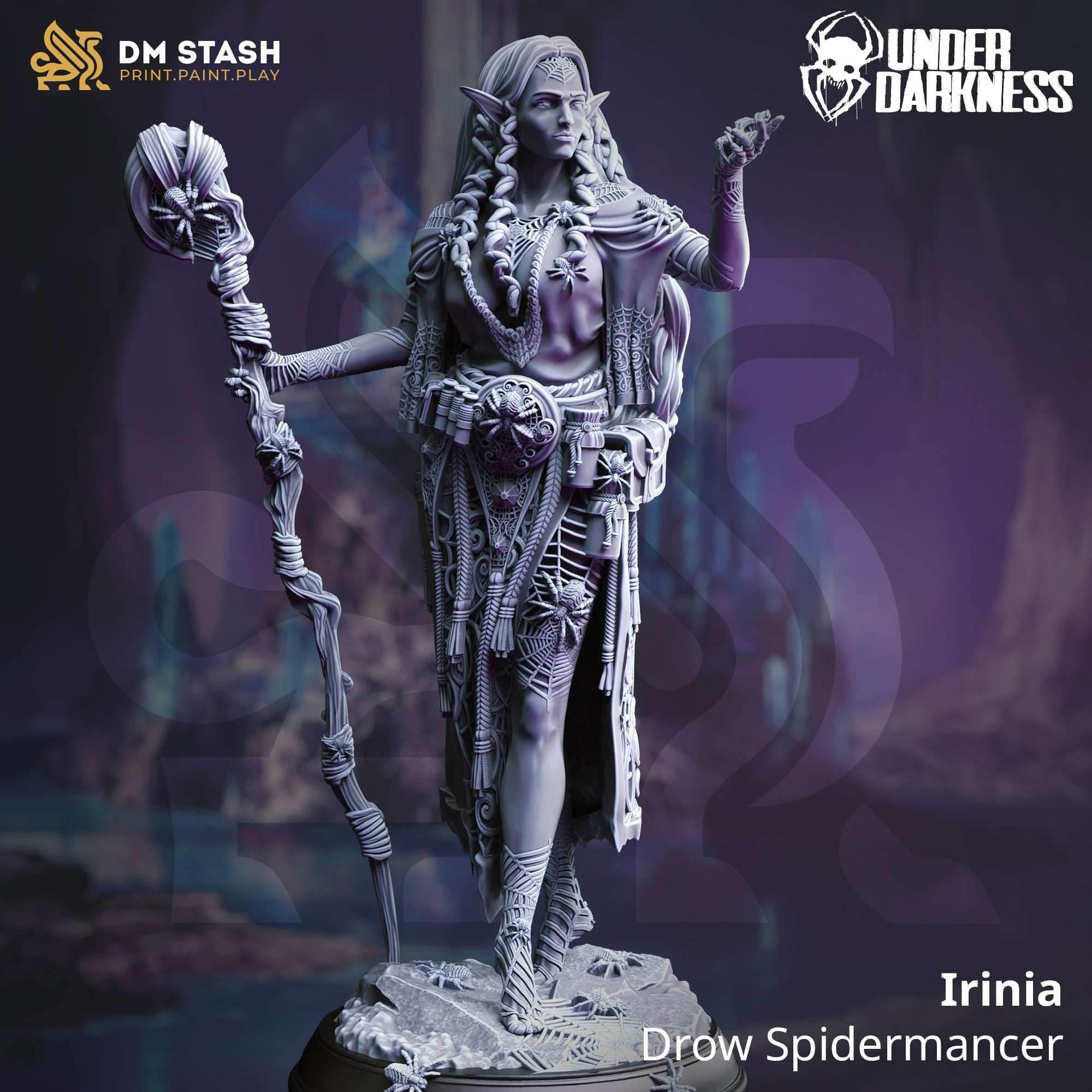 Irinia, Drow Spidermancer (Female Drow Beastmaster) - 32mm Scale
