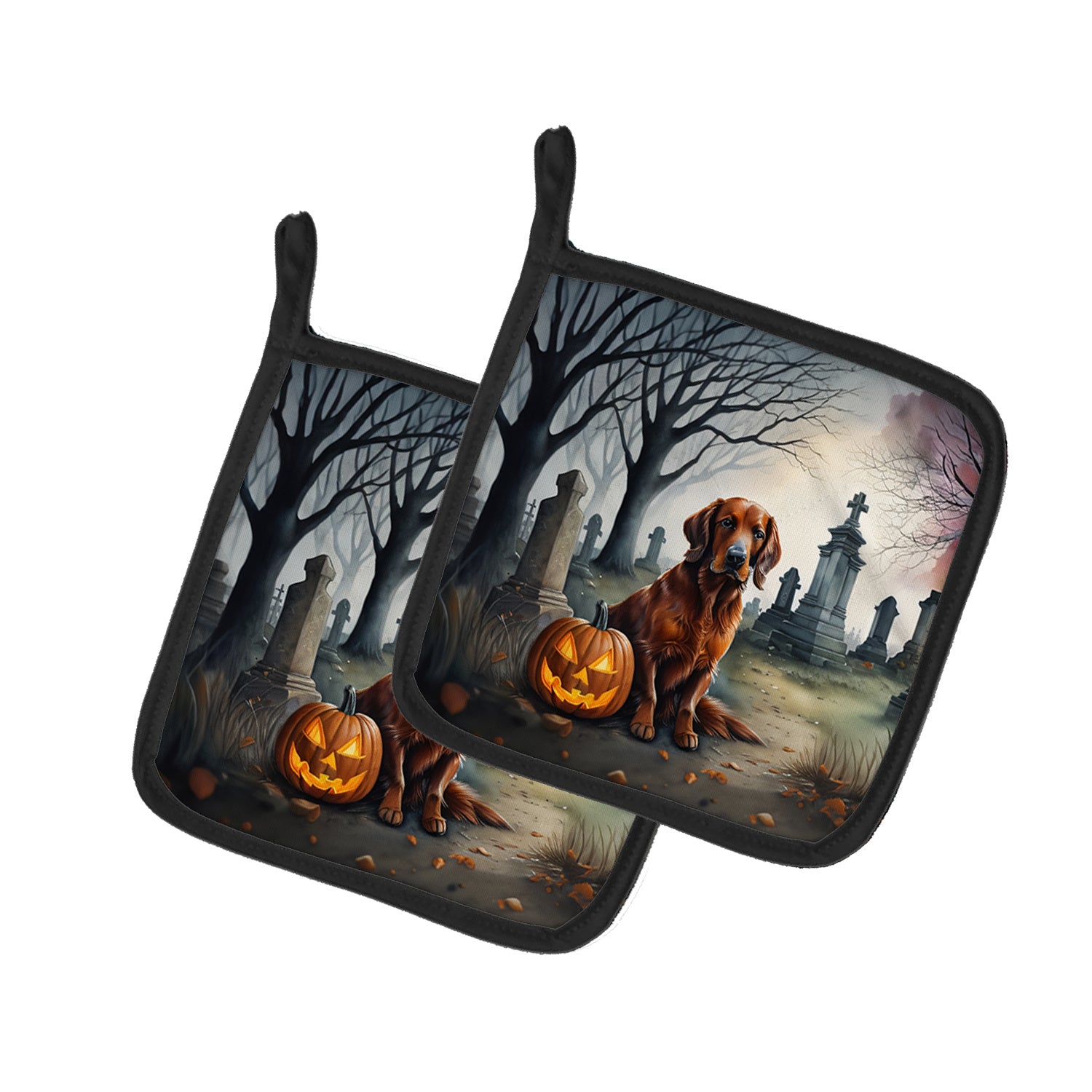 Irish Setter Spooky Halloween Pair of Pot Holders Kitchen Heat Resistant Pot Holders Sets Oven Hot Pads for Cooking Baking BBQ, 7 1/2 x 7 1/2