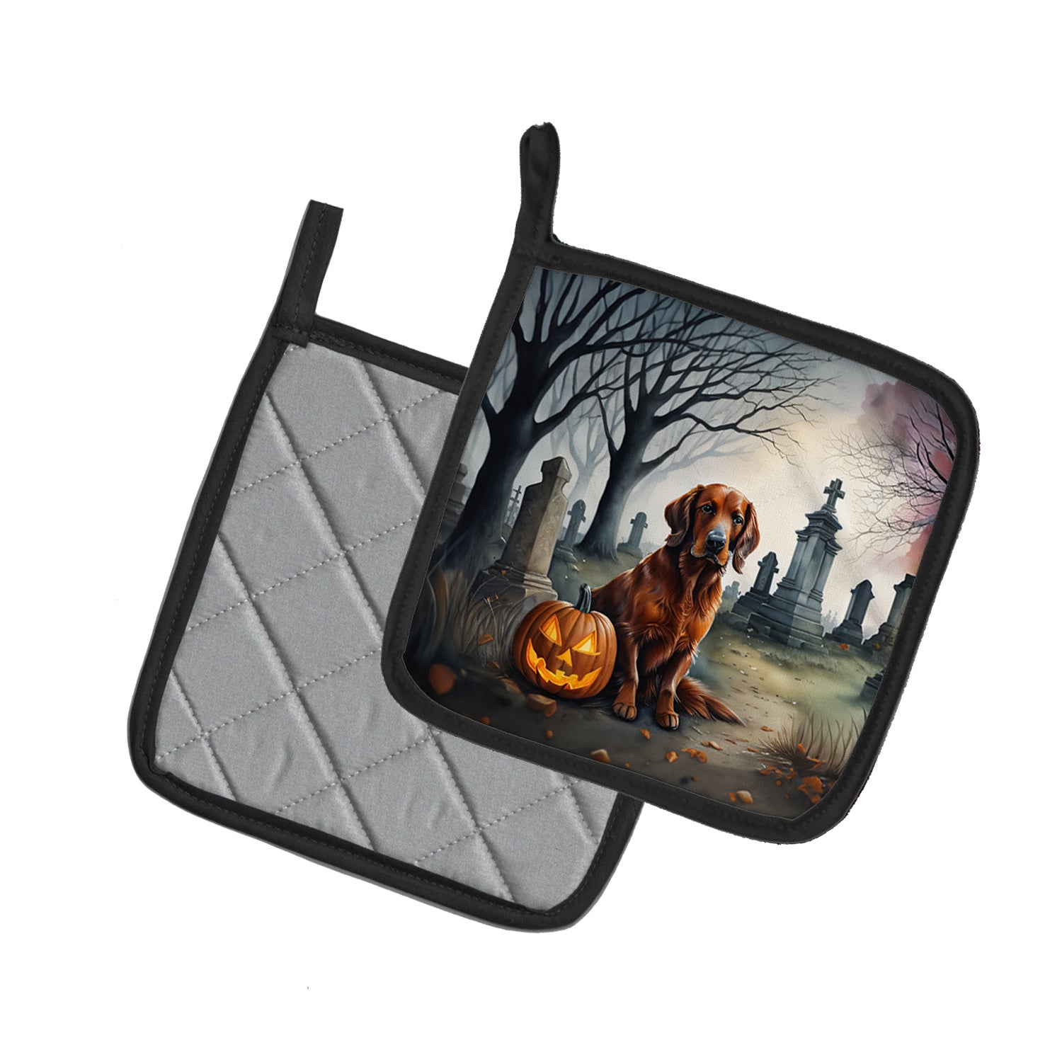 Irish Setter Spooky Halloween Pair of Pot Holders Kitchen Heat Resistant Pot Holders Sets Oven Hot Pads for Cooking Baking BBQ, 7 1/2 x 7 1/2