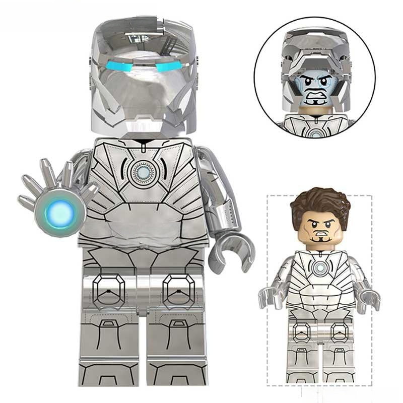 Iron Man Avengers Tony Stark Silver suit Lego Minifigures Custom Toys 4