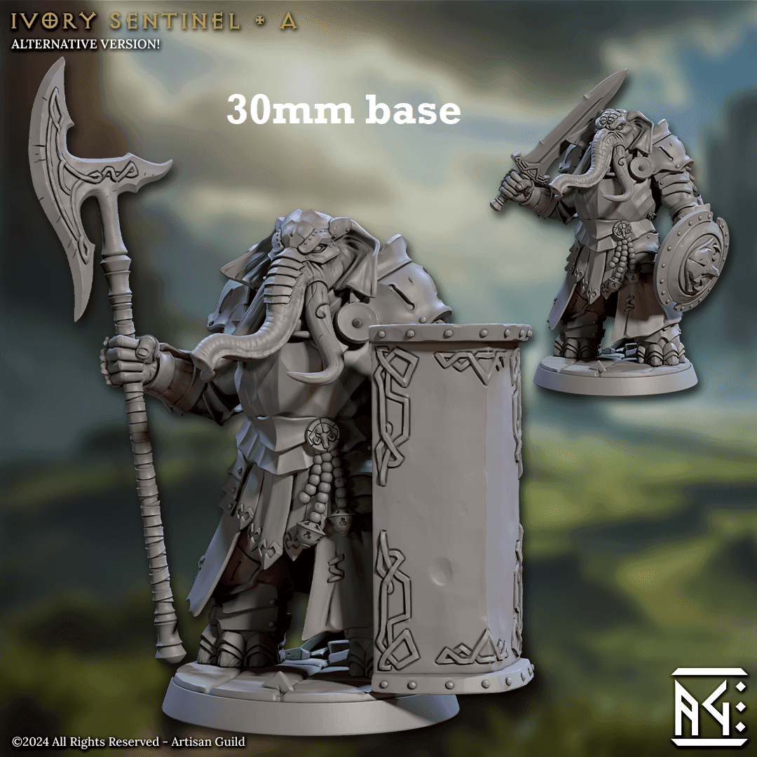 Ivory Sentinel - Sculpt A (Male Loxodon Warrior) - With Helmet / Bastionshield / Halberd