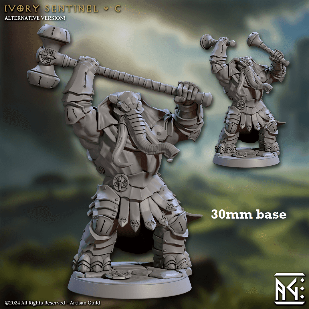 Ivory Sentinel - Sculpt C (Male Loxodon Warrior) - With Helmet / Two-Handed Maul
