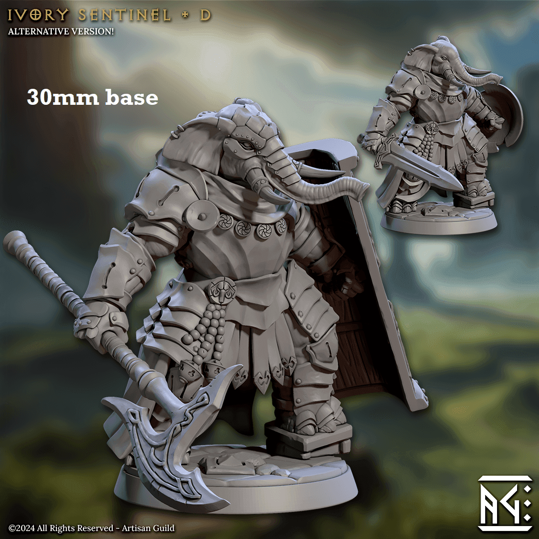 Ivory Sentinel - Sculpt D (Female Loxodon Warrior) - With Helmet / Bastionshield / Halberd