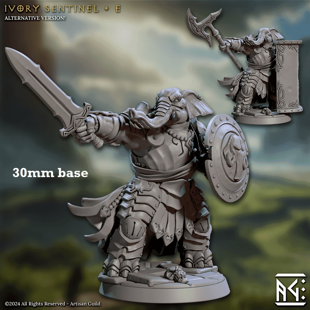 Ivory Sentinel - Sculpt E (Female Loxodon Warrior) - With Helmet / Bastionshield / Halberd