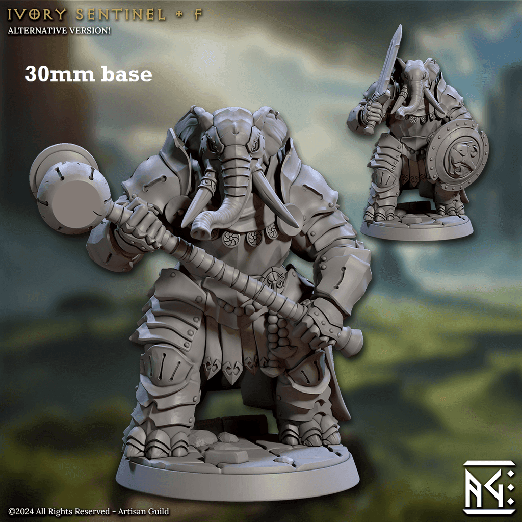 Ivory Sentinel - Sculpt F (Female Loxodon Warrior) - With Helmet / Two-Handed Maul