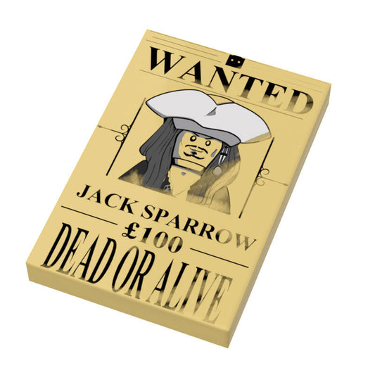 Jack Sparrow Wanted Poster (2x3 Tile) made using LEGO parts - B3 Customs