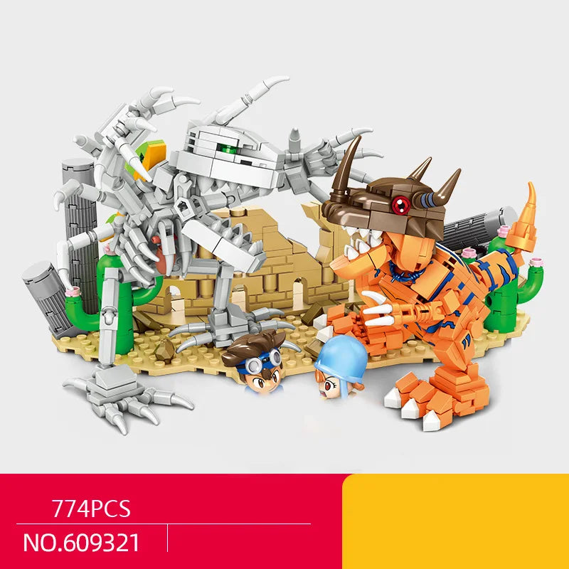 Japan Cartoon Digital Monsters Battle Scene Build Block Skull War Greymon Metal Garurumon Model Digimon Bricks Toy With Light