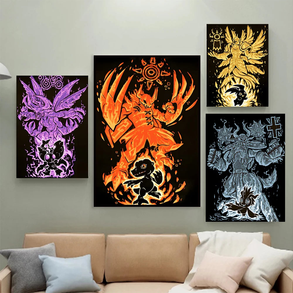 Japanese Anime Digimon Adventure Wall Art Poster Classic Cartoon Characters Home Decoration Canvas Painting Mural Picture Prints