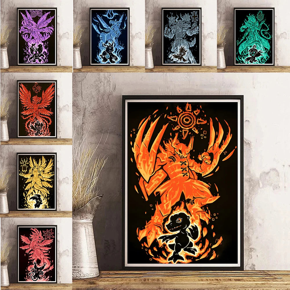 Japanese Anime Digimon Adventure Wall Art Poster Classic Cartoon Characters Home Decoration Canvas Painting Mural Picture Prints