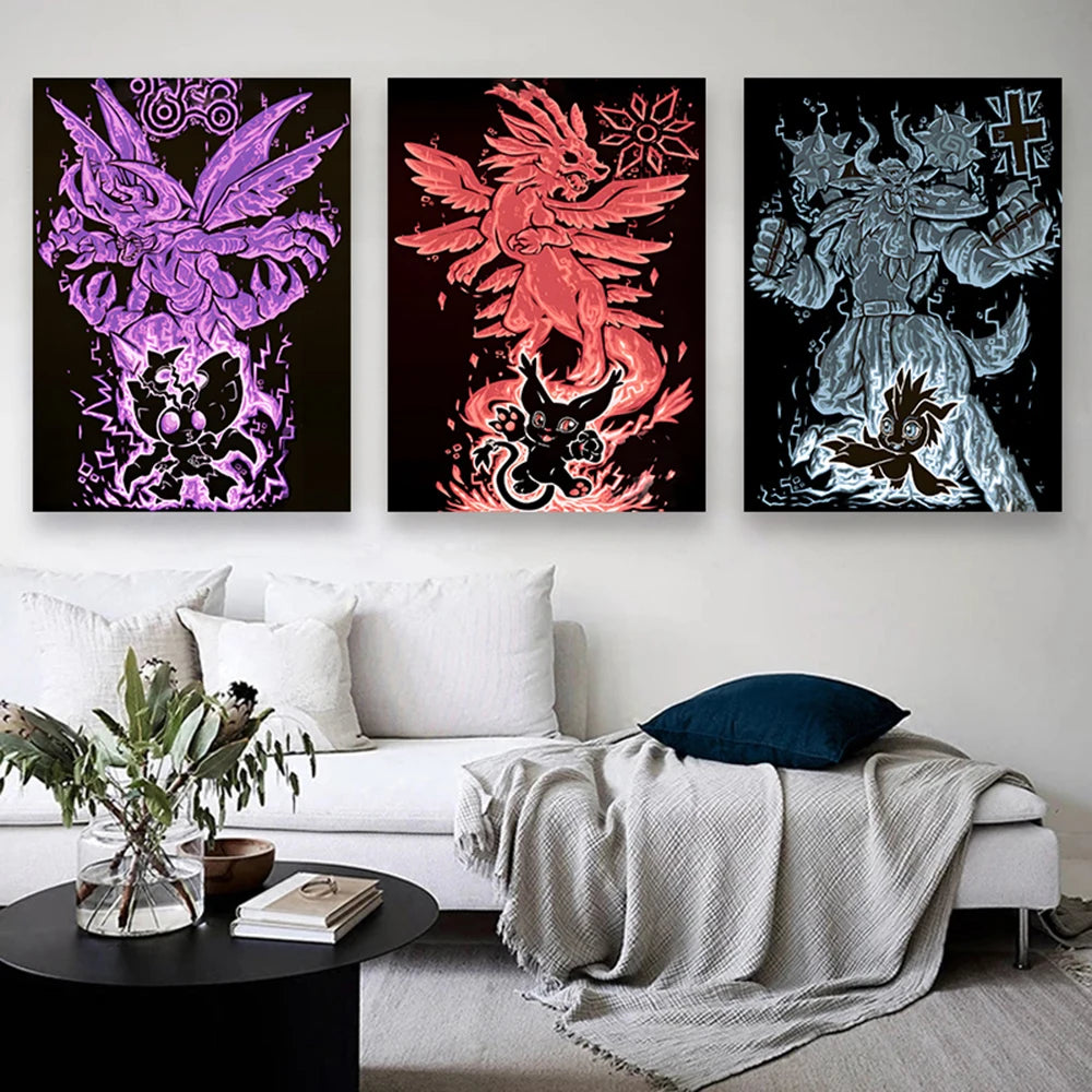 Japanese Anime Digimon Adventure Wall Art Poster Classic Cartoon Characters Home Decoration Canvas Painting Mural Picture Prints