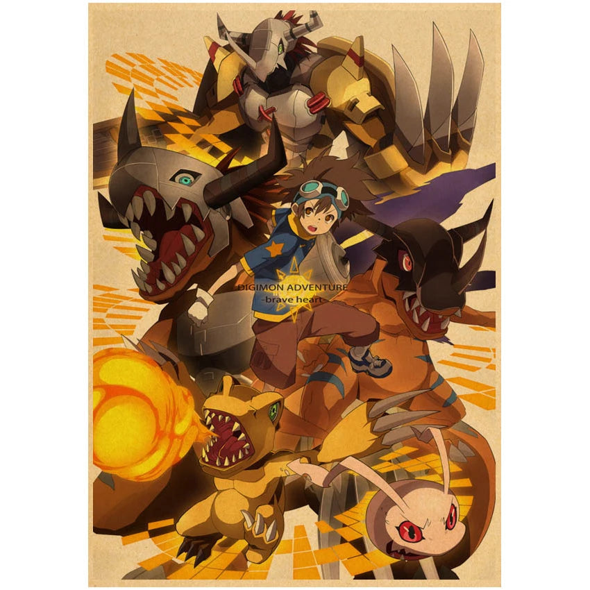 Japanese Anime Digimon Poster Wall Art Painting Print Kraft Paper Poster Home Cartoon Decoration Decorative Posters