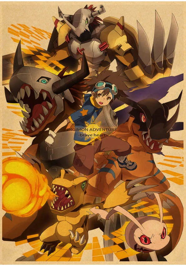 Japanese Anime Digimon Poster Wall Art Painting Print Kraft Paper Poster Home Cartoon Decoration Decorative Posters