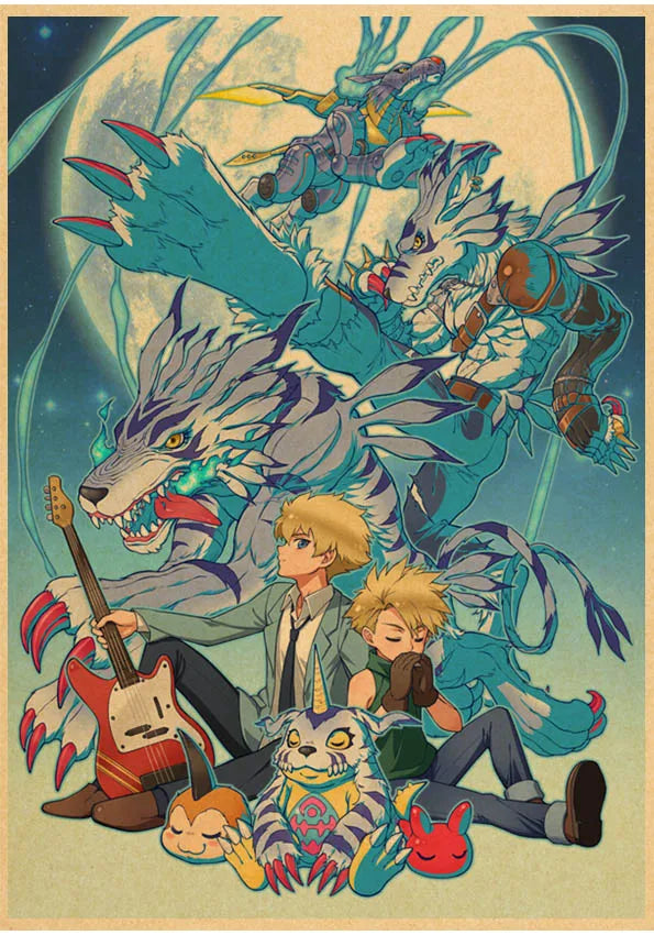 Japanese Anime Digimon Poster Wall Art Painting Print Kraft Paper Poster Home Cartoon Decoration Decorative Posters