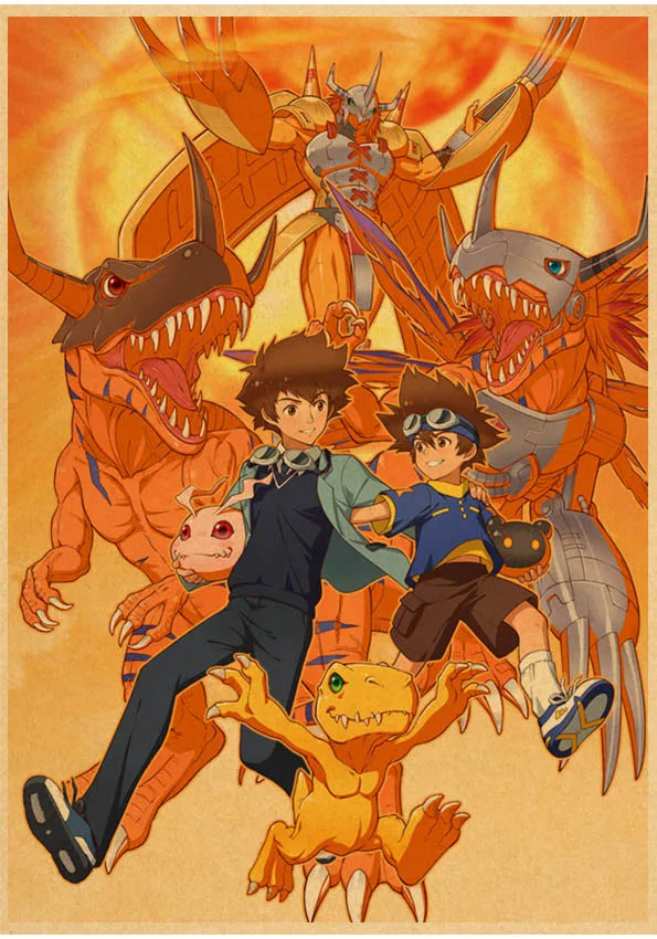 Japanese Anime Digimon Poster Wall Art Painting Print Kraft Paper Poster Home Cartoon Decoration Decorative Posters