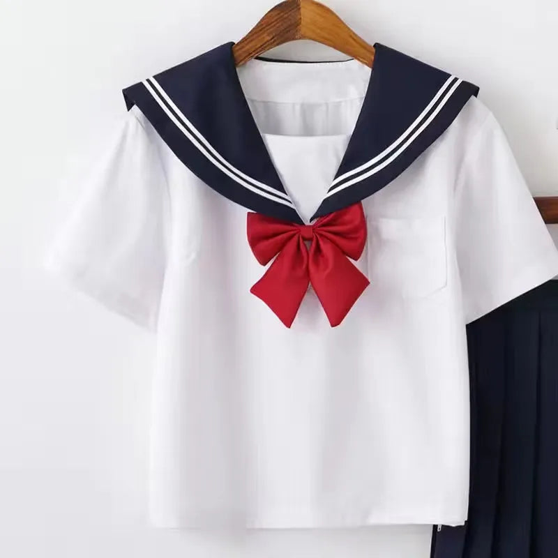 Japanese School Uniform Suit Sailor JK S-2XL Basic Cartoon Girl Navy Sailor Uniform Black sets Navy Costume Women girl costume