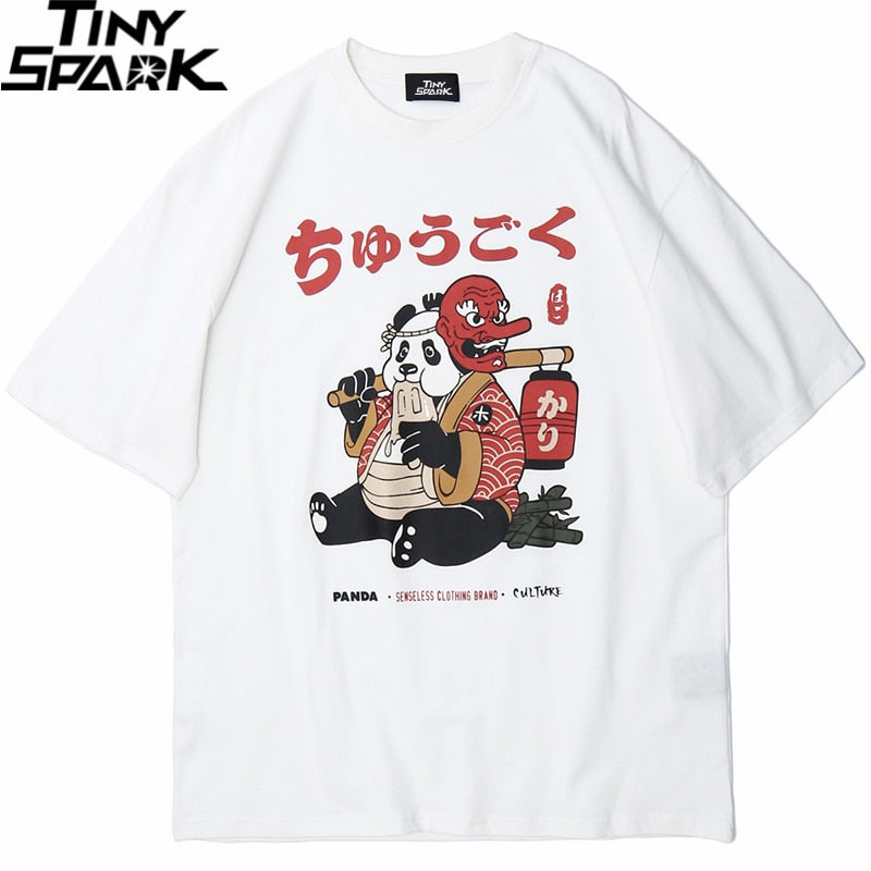 Japanese Streetwear T Shirt Men Hip Hop Funny Fat Panda Samurai T-Shirt Summer Short Sleeve Tshirt Harajuku Cotton Tees New