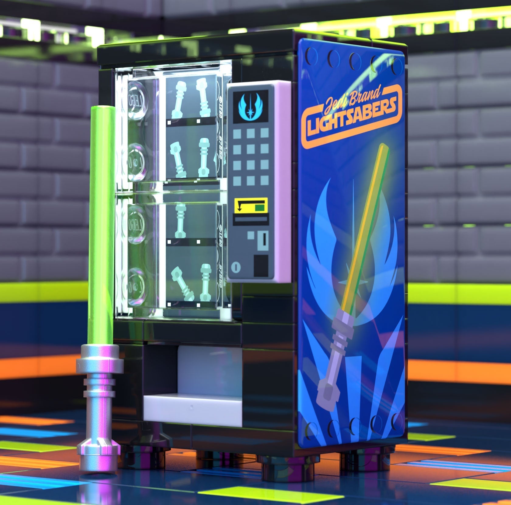 Jedi Sabers Vending Machine Building Set made using LEGO parts - B3 Customs