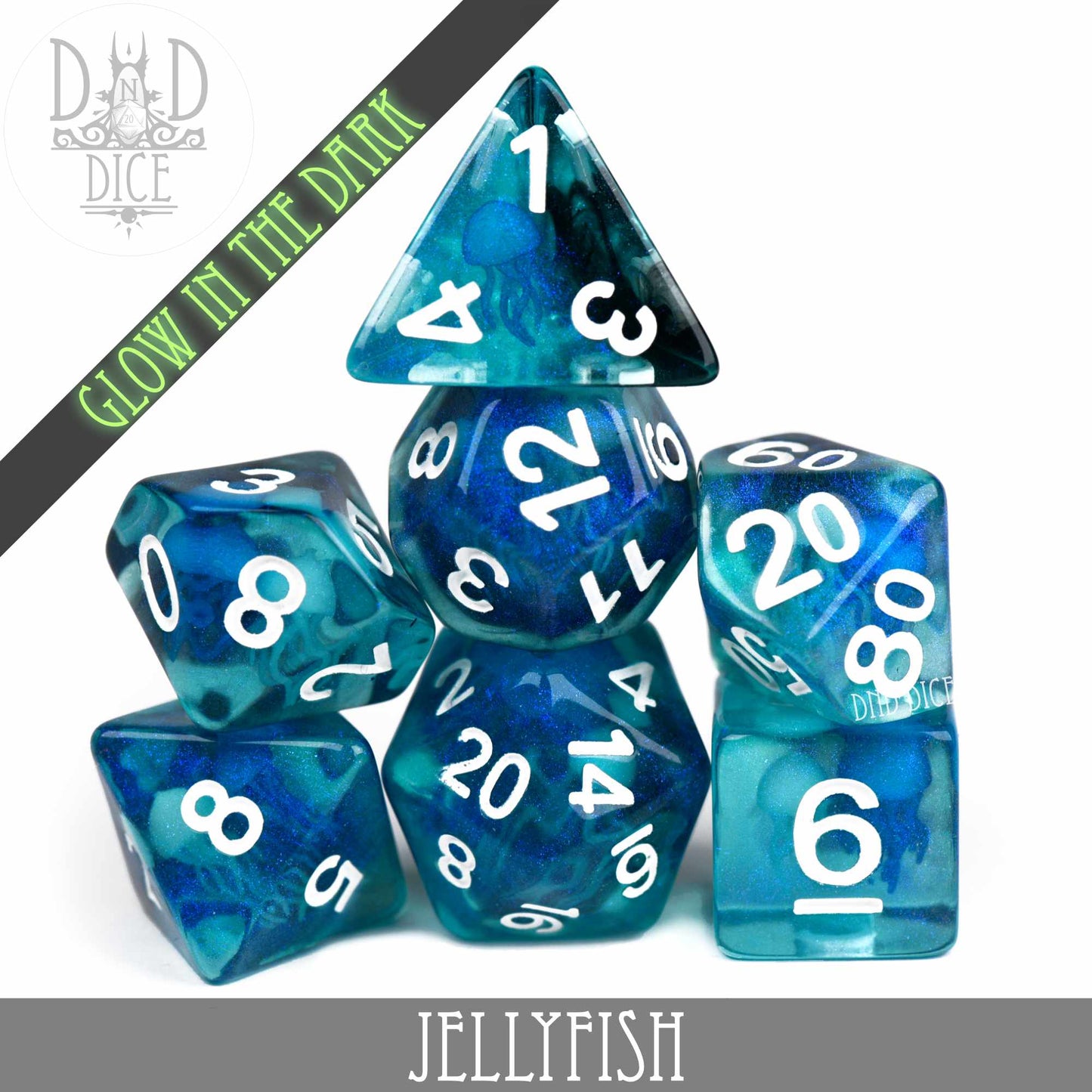 Jellyfish Glow in the Dark Dice Set