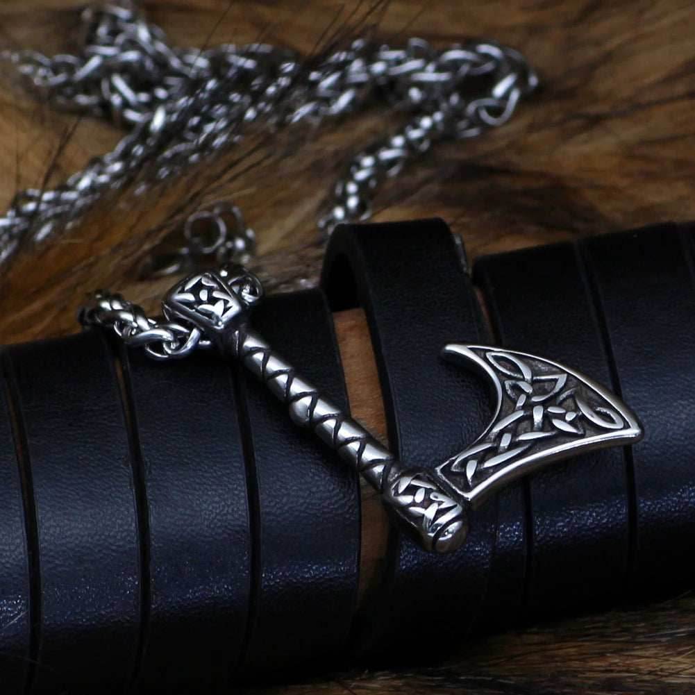 Vikings Axe Celtic Knot Stainless Steel Necklace - 