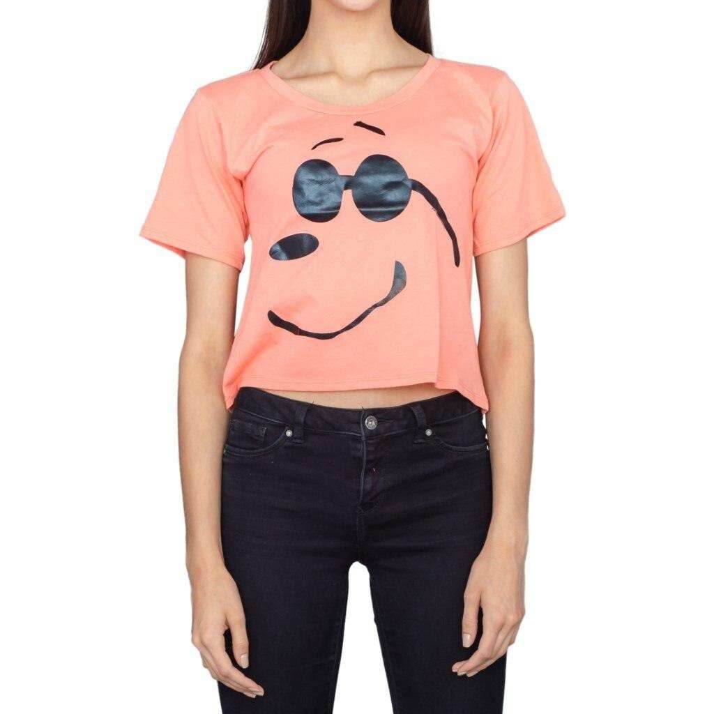 Joe Cool Snoopy Cropped Peach T-shirt - S