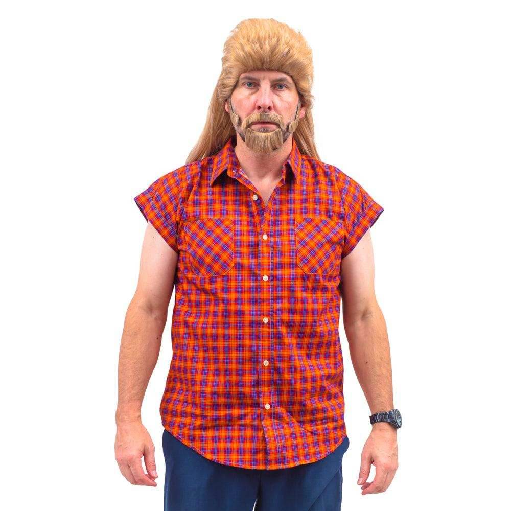 Joe the Janitor Dirt Flannel Tank Top Wig and Beard Halloween Costume Cosplay - S