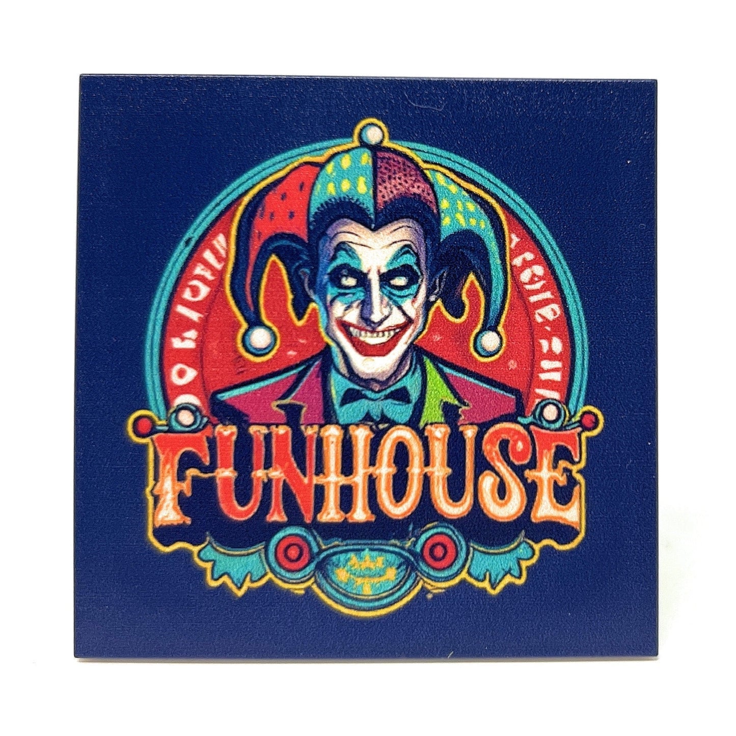 Joker's Funhouse Vintage 6x6 Sign made using LEGO parts