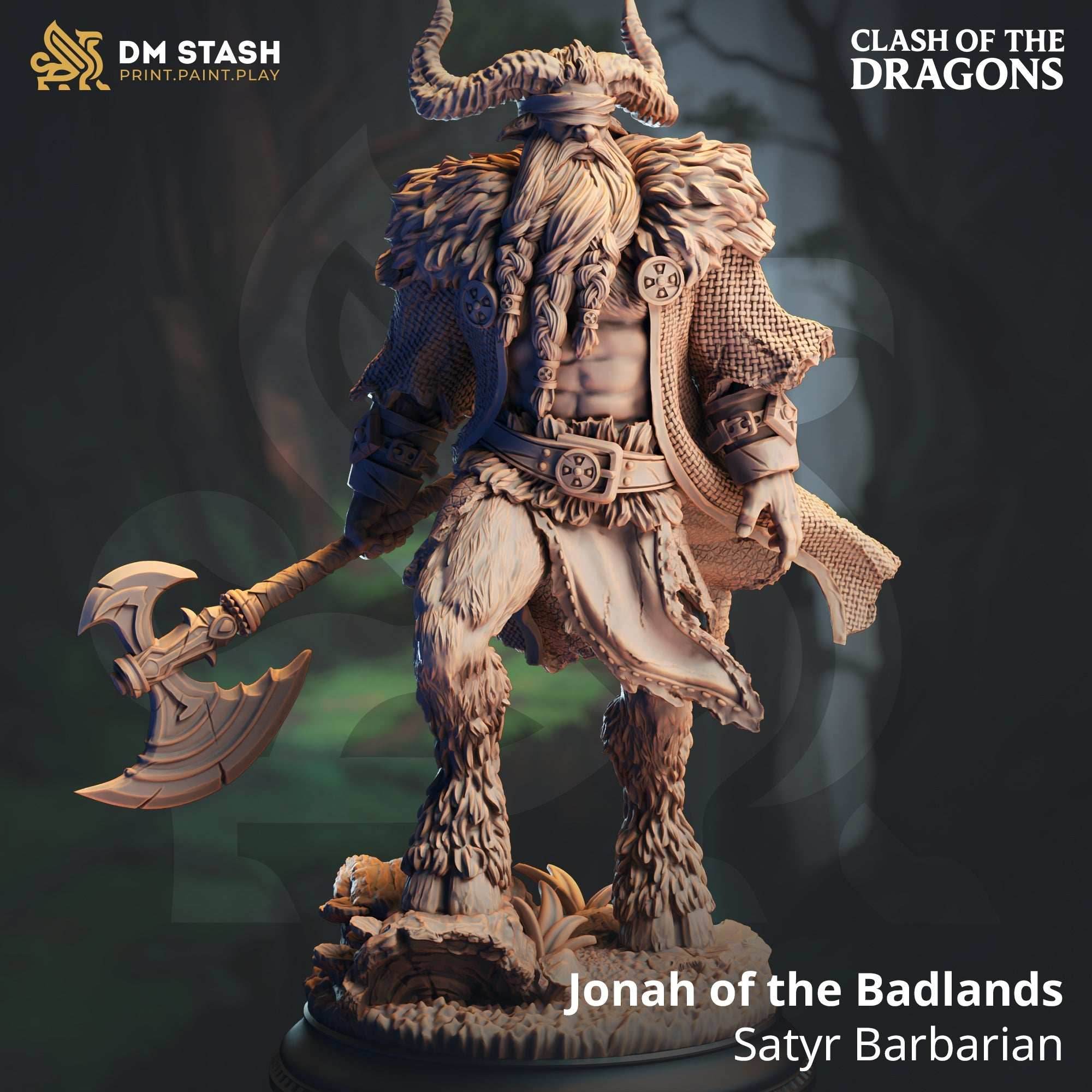 Jonah of the Badlands (Blind Male Satyr Barbarian) - 32mm Scale