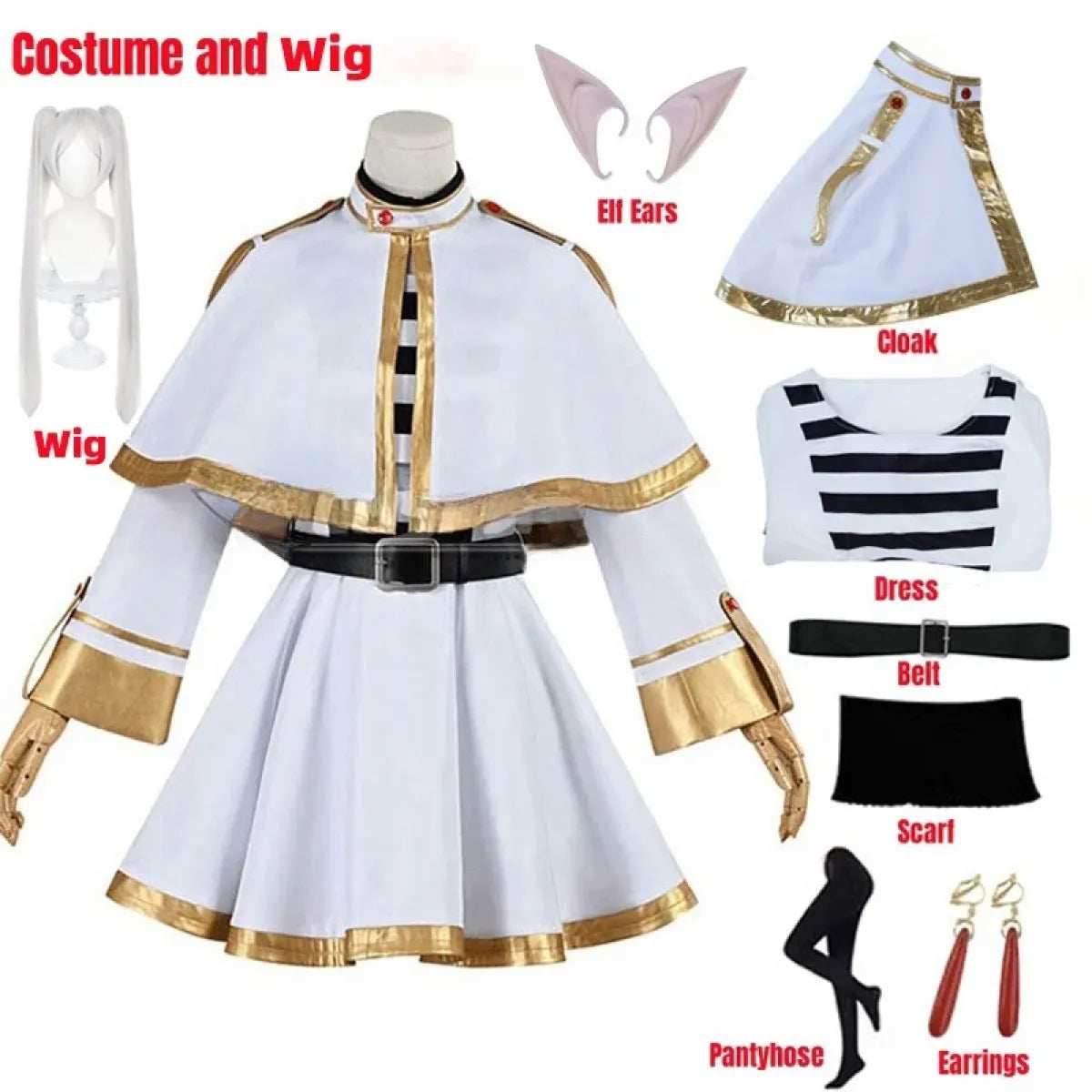 Frieren: Beyond Journey’s End Cosplay Costume – Dress with Wig & Accessories - Costume and Wig / XS