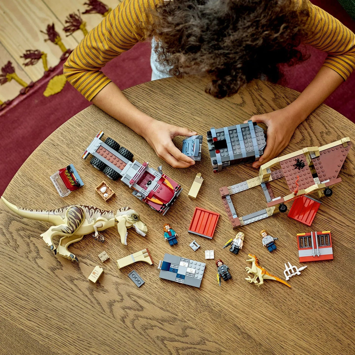 Jurassic World T. rex & Atrociraptor Dinosaur Breakout 76948 Dino Toy Set;  Gift Toys for Kids Age 8 Plus with 4 Minifigures;  Market and Truck;  2022 Movie Inspired