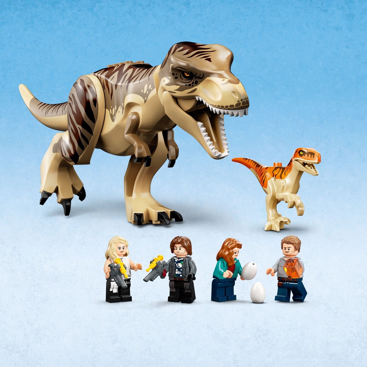 Jurassic World T. rex & Atrociraptor Dinosaur Breakout 76948 Dino Toy Set;  Gift Toys for Kids Age 8 Plus with 4 Minifigures;  Market and Truck;  2022 Movie Inspired