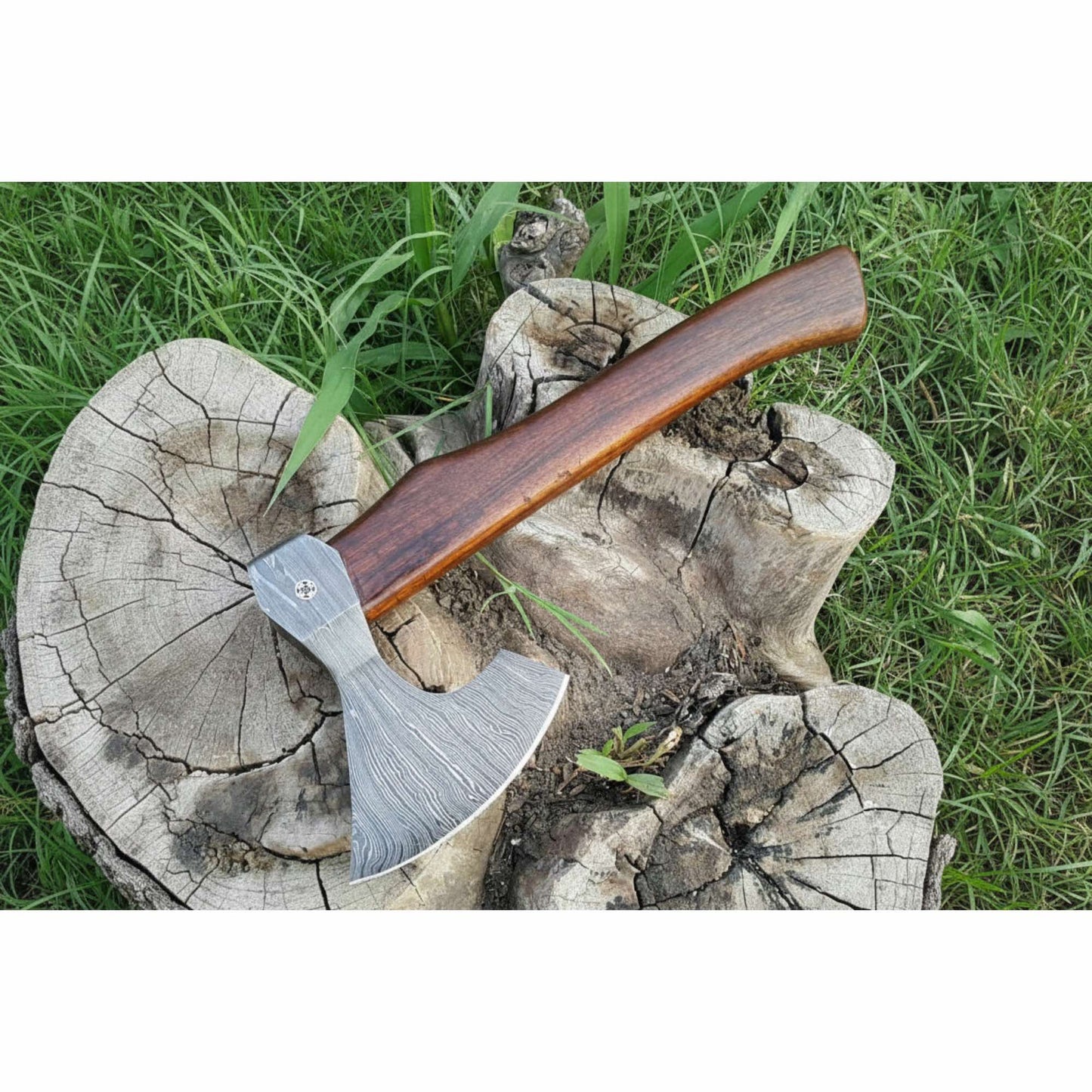 Field Ready Camping Axe, Artisan Pattern Steel Blade, Balanced Wood Handle