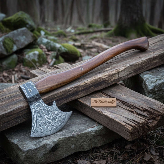 Norse Skeggøx Working Bearded Axe — 22” Long Handle with Pattern-Welded Damascus Blade