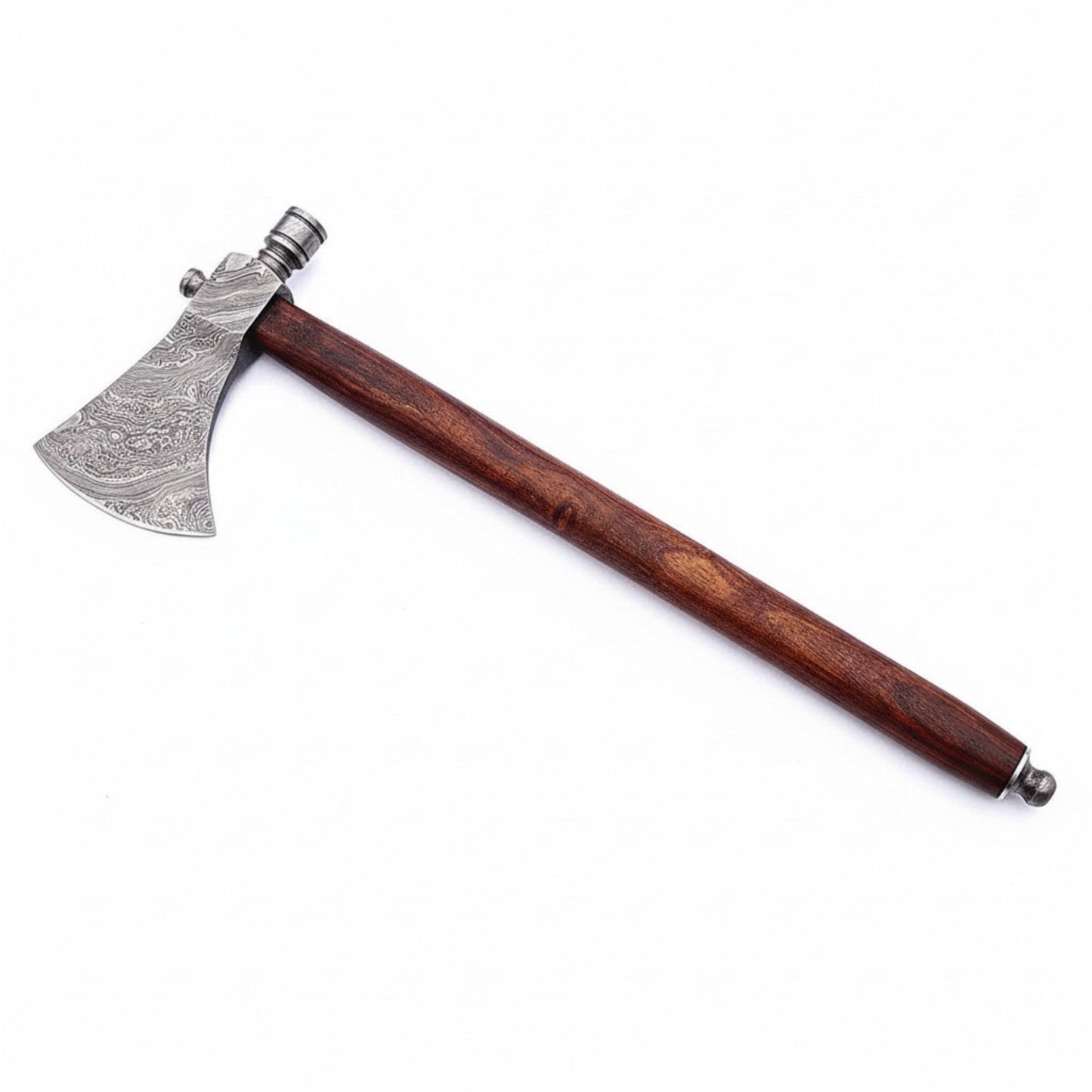 Late-Era Viking Skeggøx Utility Axe with Pattern-Welded Damascus Blade and Smoked Hardwood Handle