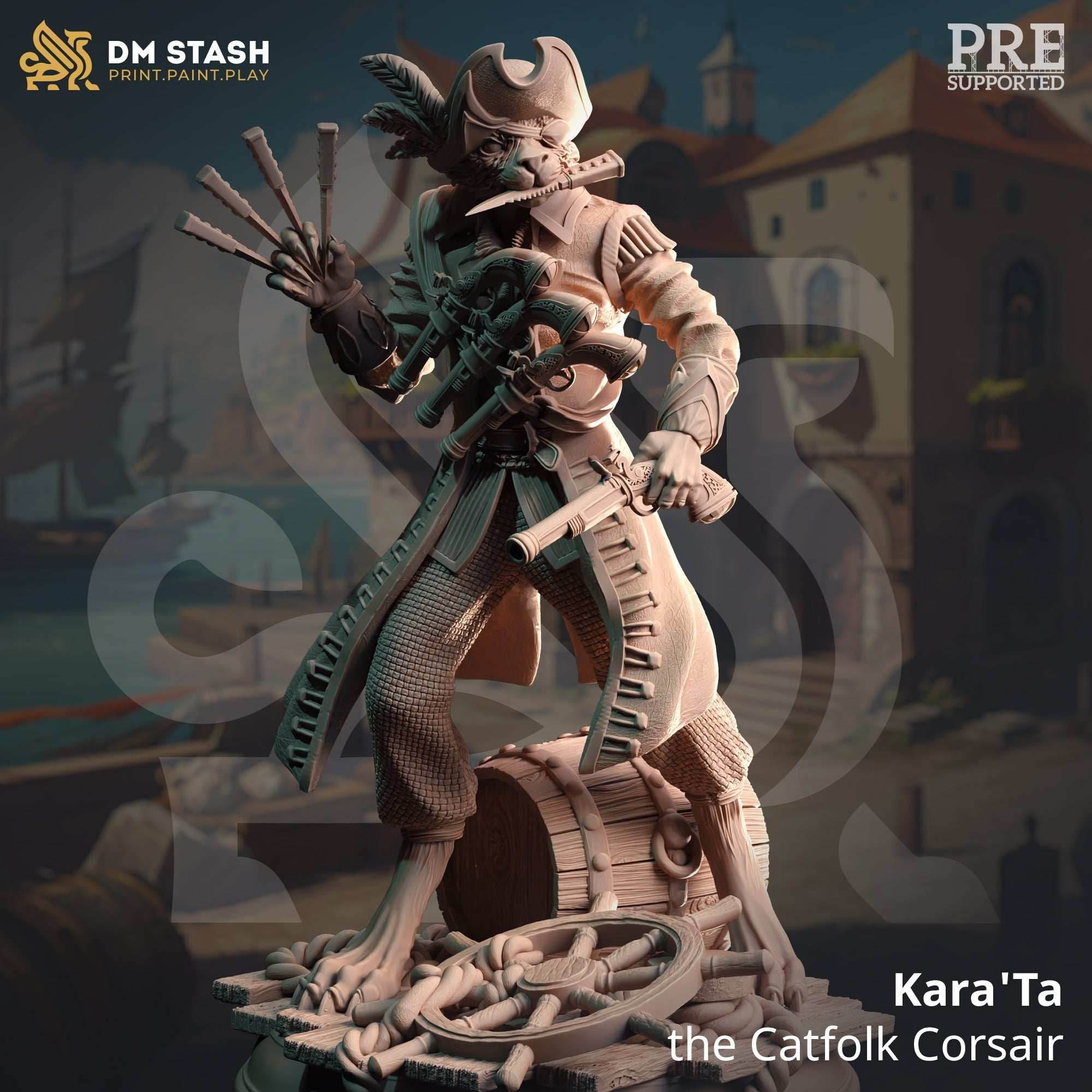 Kara'Ta, The Catfolk Corsair (Male Tabaxi Pirate) - 32mm Scale