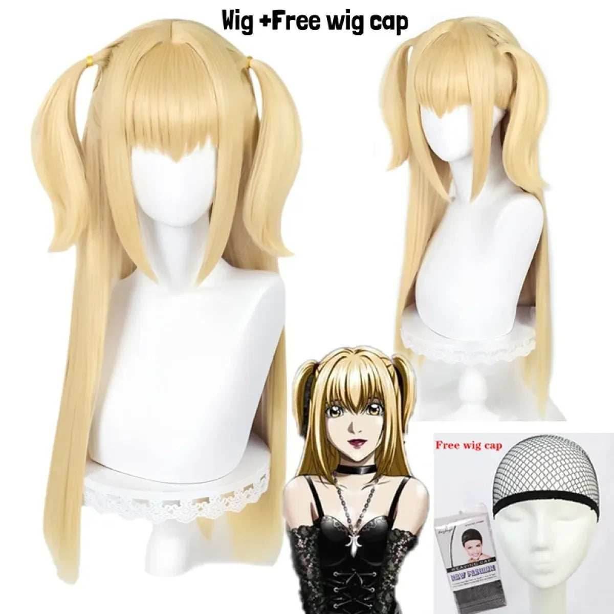 Misa Amane Cosplay Wig – Death Note Blonde Twin Tails with Wig Cap Set - Wig Only / One Size