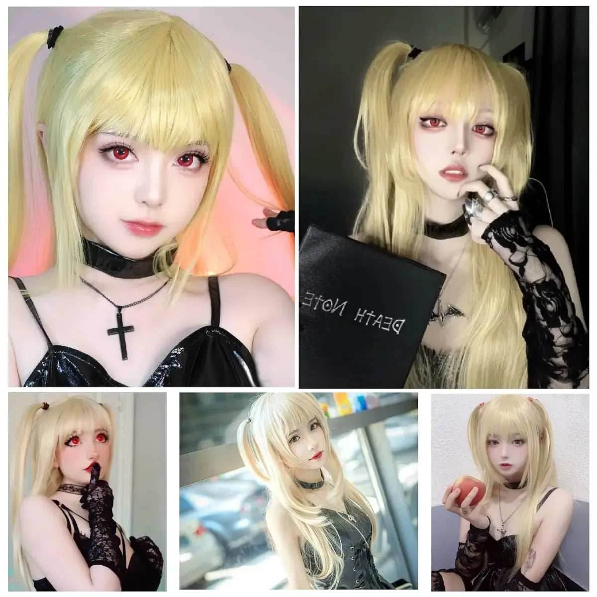 Misa Amane Cosplay Wig – Death Note Blonde Twin Tails with Wig Cap Set - Wig and Necklace / One Size