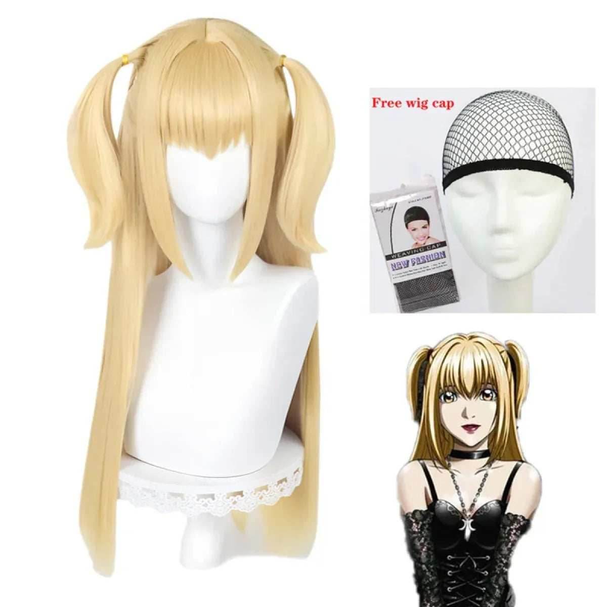 Misa Amane Cosplay Wig – Death Note Blonde Twin Tails with Wig Cap Set - Wig and Necklace / One Size