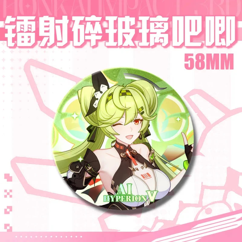 Kawaii Honkai Impact 3 Valkyrie Girls 58mm Laser Pin Badge Cosplay Accessories for Clothes Backpack Decor Brooch Gifts Keychain