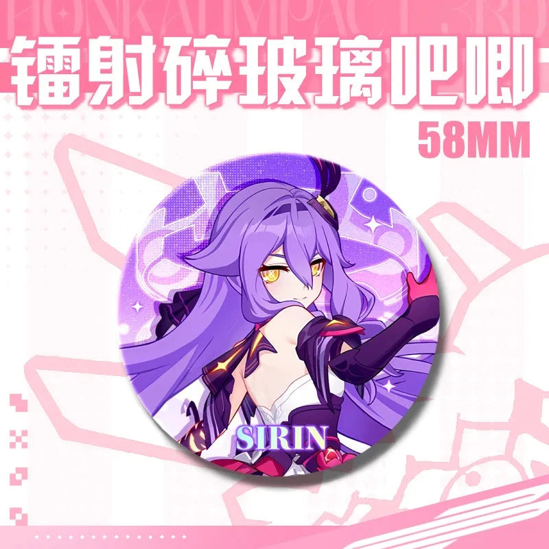 Kawaii Honkai Impact 3 Valkyrie Girls 58mm Laser Pin Badge Cosplay Accessories for Clothes Backpack Decor Brooch Gifts Keychain