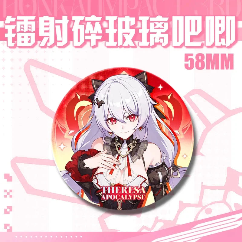 Kawaii Honkai Impact 3 Valkyrie Girls 58mm Laser Pin Badge Cosplay Accessories for Clothes Backpack Decor Brooch Gifts Keychain