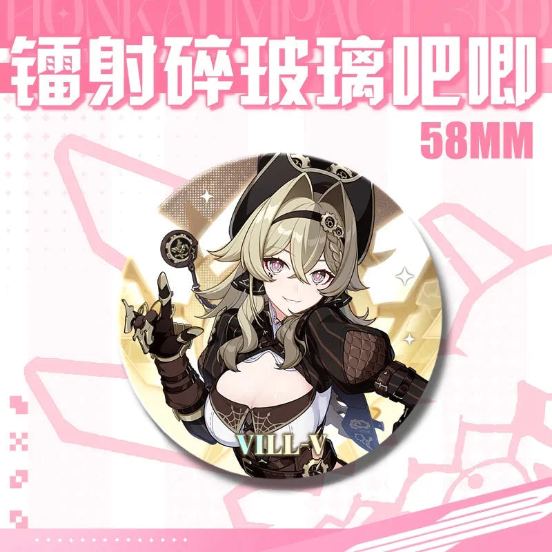 Kawaii Honkai Impact 3 Valkyrie Girls 58mm Laser Pin Badge Cosplay Accessories for Clothes Backpack Decor Brooch Gifts Keychain