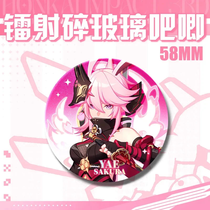 Kawaii Honkai Impact 3 Valkyrie Girls 58mm Laser Pin Badge Cosplay Accessories for Clothes Backpack Decor Brooch Gifts Keychain