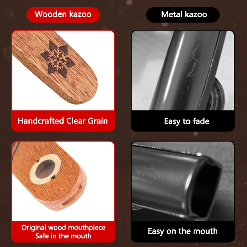 Kazoo Flute Wooden Mahogany Wood Kazoo Portable Musical Instruments Guitar Ukulele Piano Accompaniment for Beginner Gift