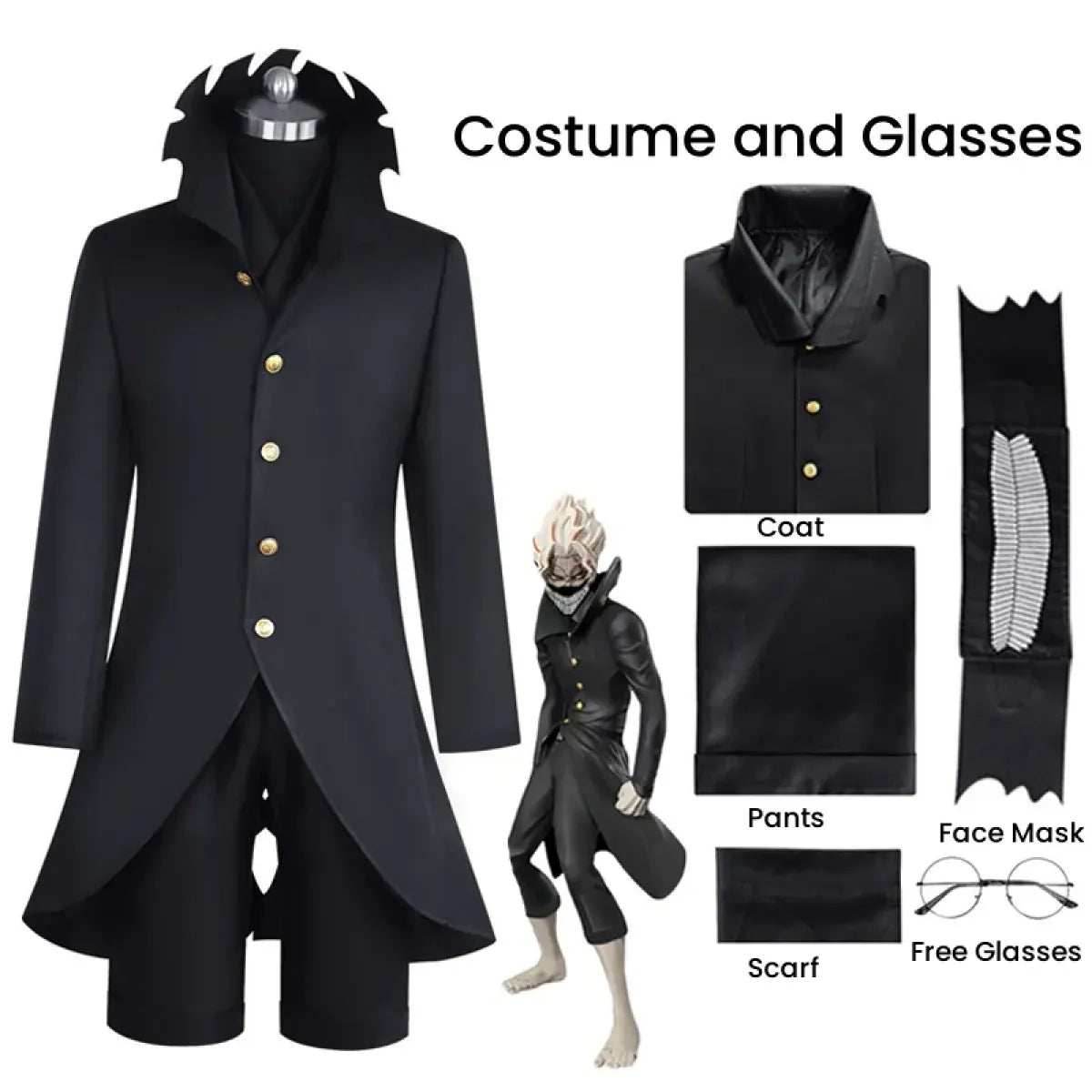 Dandadan Ken Takakura Okarun Cosplay – Black Uniform with Wig & Glasses - S / Costume Glasses