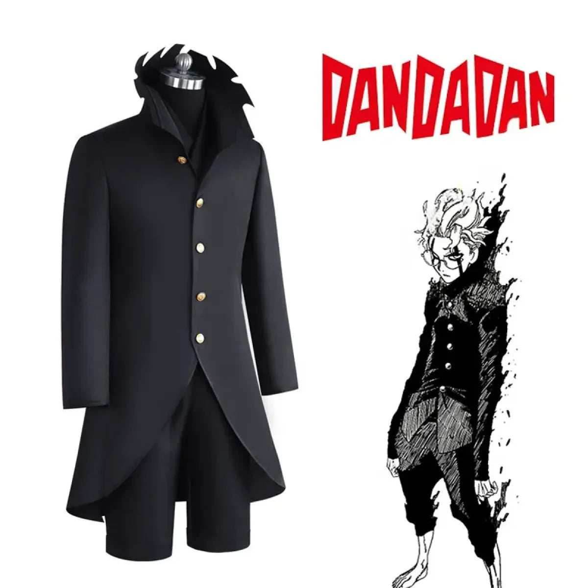 Dandadan Ken Takakura Okarun Cosplay – Black Uniform with Wig & Glasses - S / Costume Glasses
