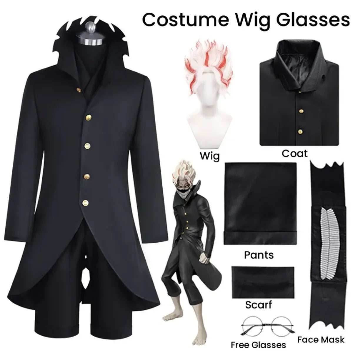 Dandadan Ken Takakura Okarun Cosplay – Black Uniform with Wig & Glasses - S / Costume Glasses Wig
