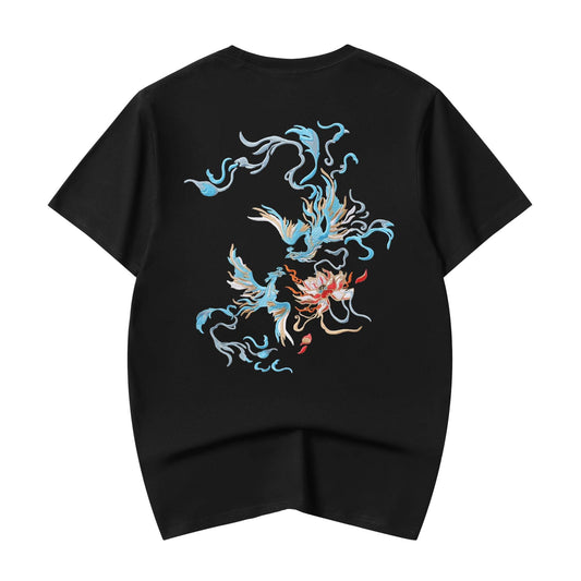 KH606 Blue Phoenix Embroidery Tee - Black / S