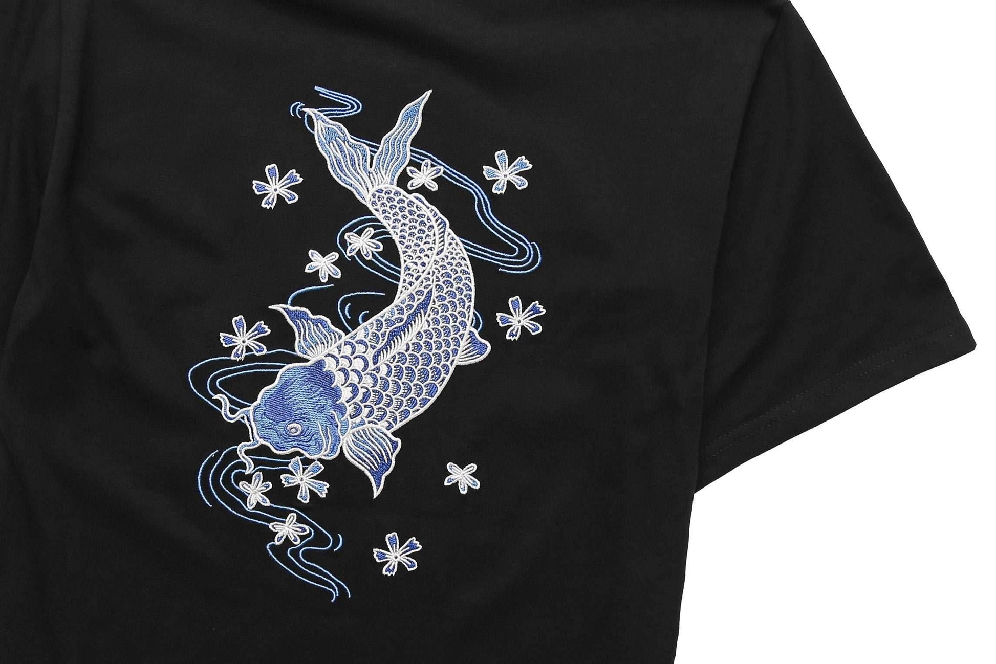 KH801 Blue Koi Embroidery Tee - White / S