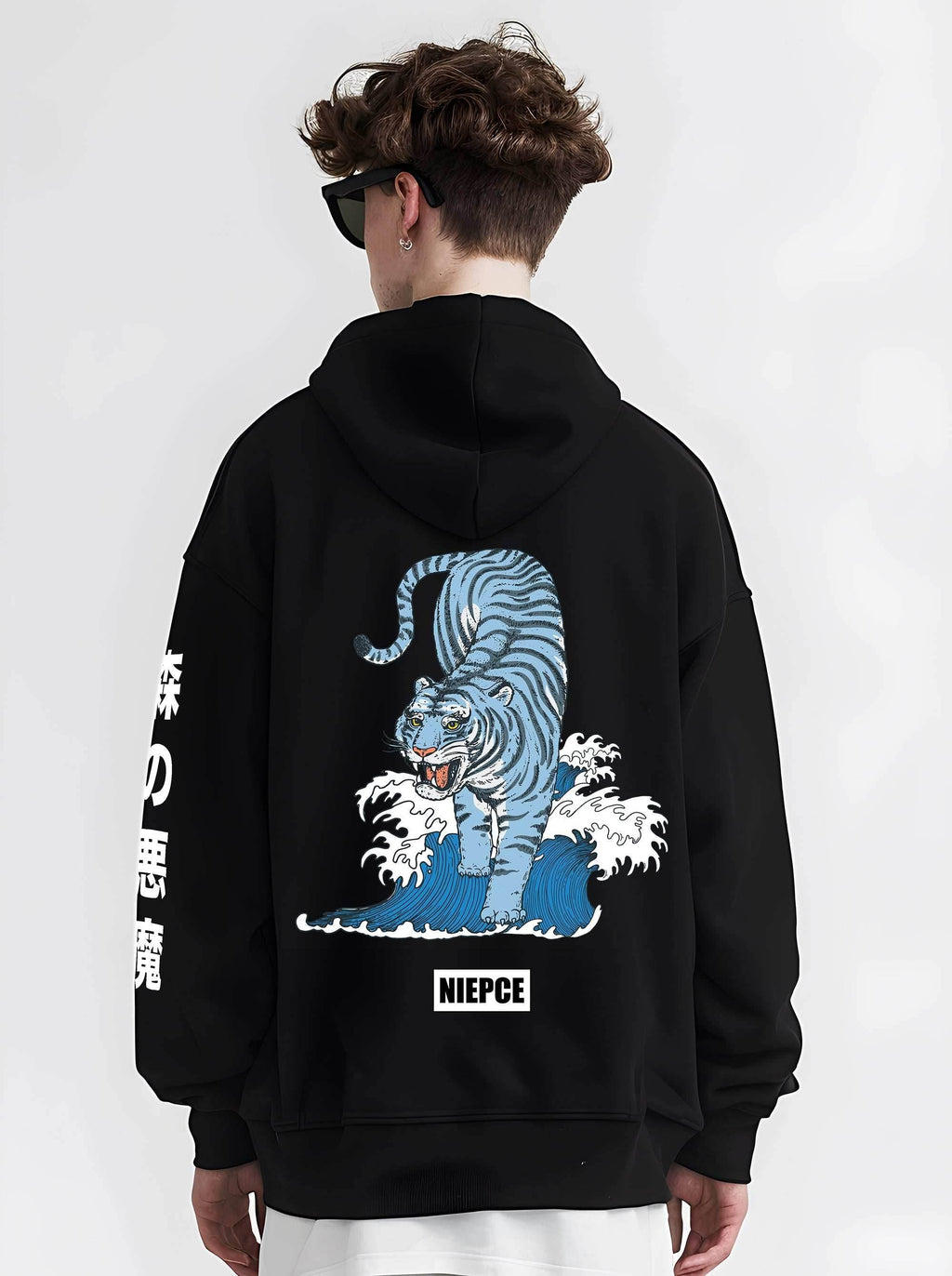 Blue Tiger Ocean Hoodie - Black / S